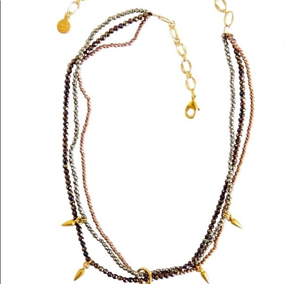 Gold & Pyrite Triple Strand Necklace - Picture 3 of 3